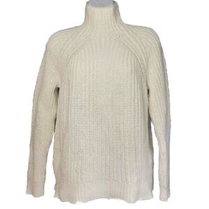GAP Cotton Ribbed Shaker Knit Funnel Turtleneck  Tunic Sweater Creamy White